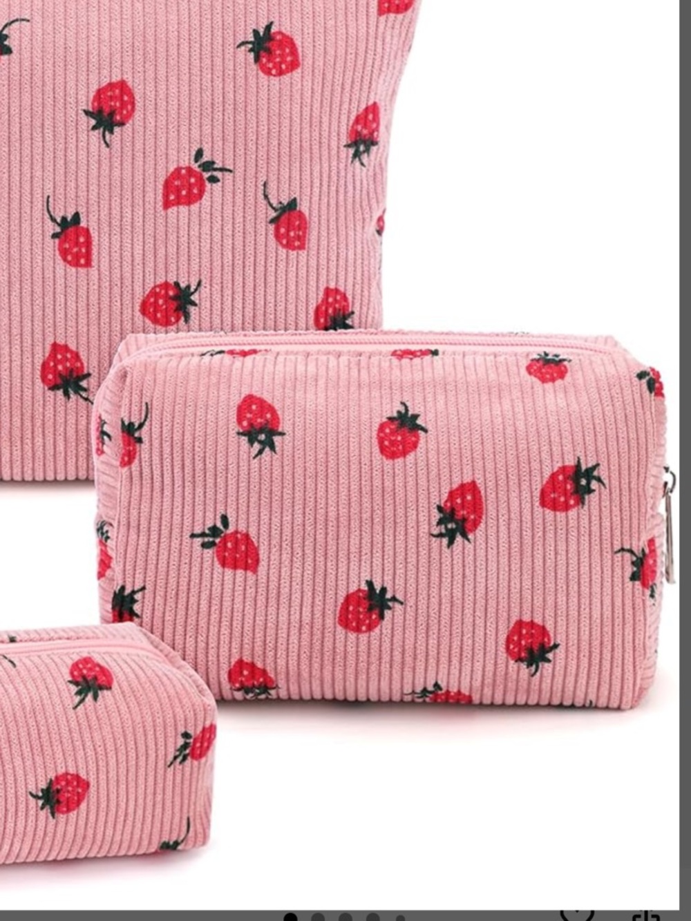 NEW 3 Strawberry make up bag case toiletry case pouch set of three - Picture 3 of 6